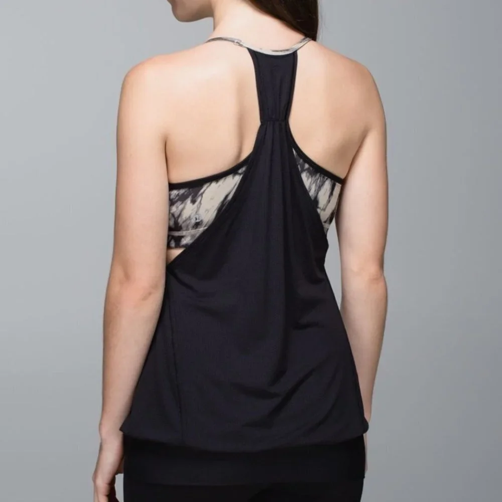 Lululemon‎ No Limits Tank 6 Built In Bra Black Great Granite Mojave Tan